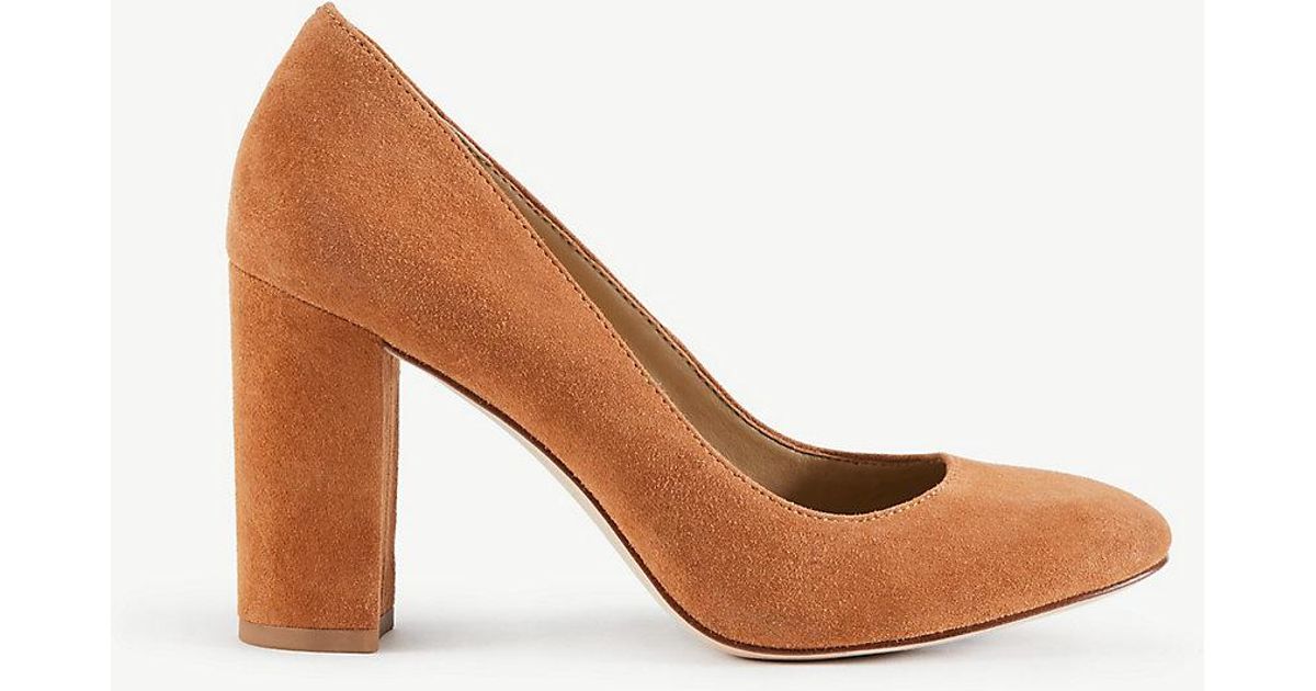 Ann Taylor Emeline Suede Block Heel Pumps in Brown Toffee