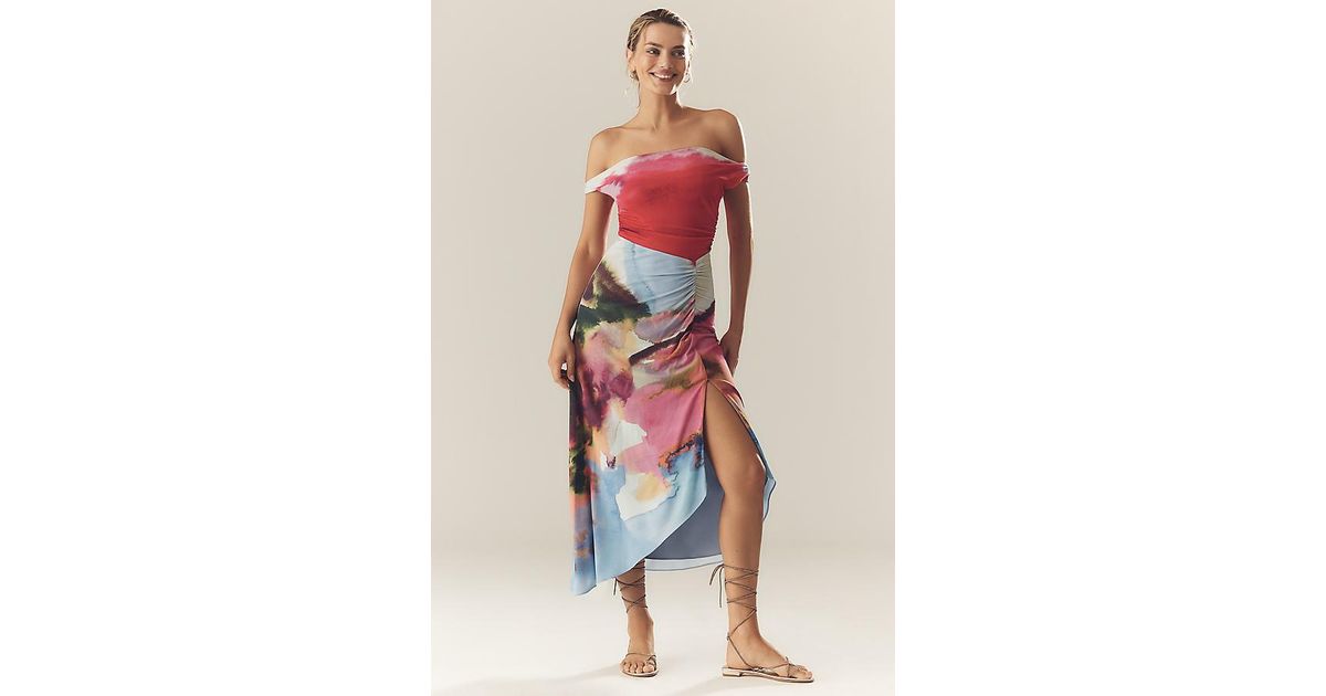AMUR Ella Off-The-Shoulder Jersey Slip Midi Dress in Pink | Lyst UK AMUR Ella Off-The-Shoulder Jersey Slip Midi Dress in Pink | Lyst UK