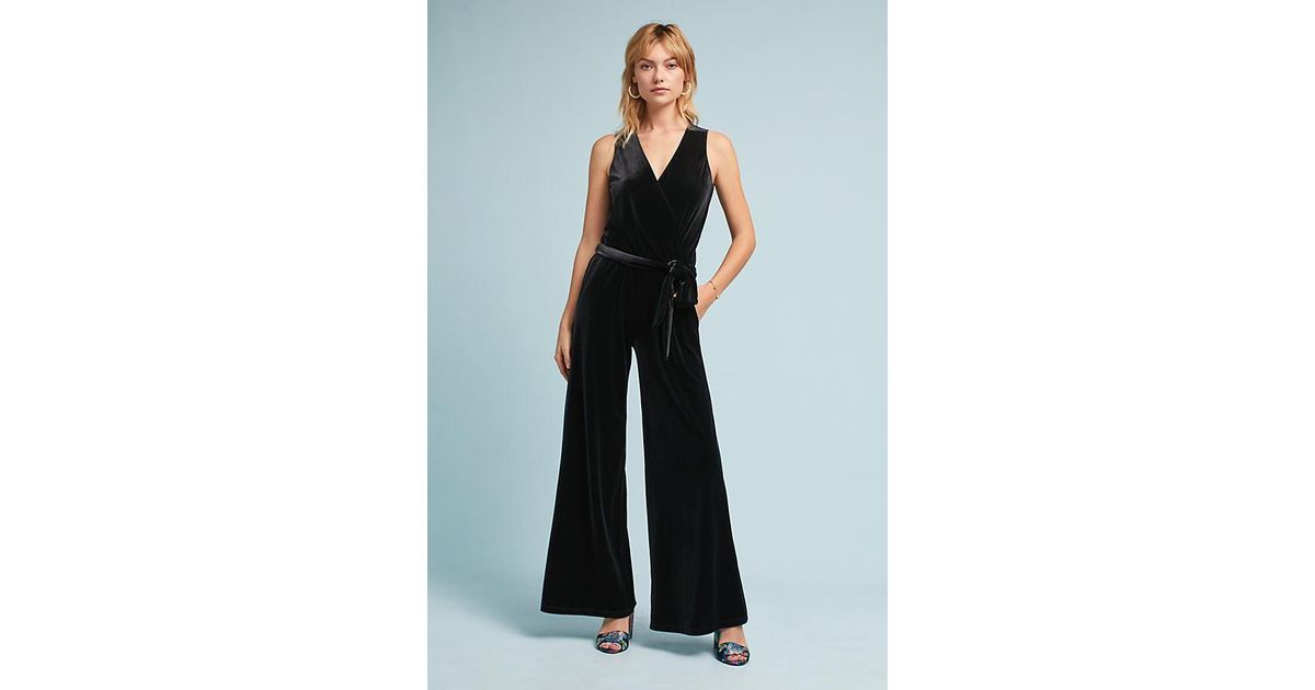 anthropologie blue velvet jumpsuit
