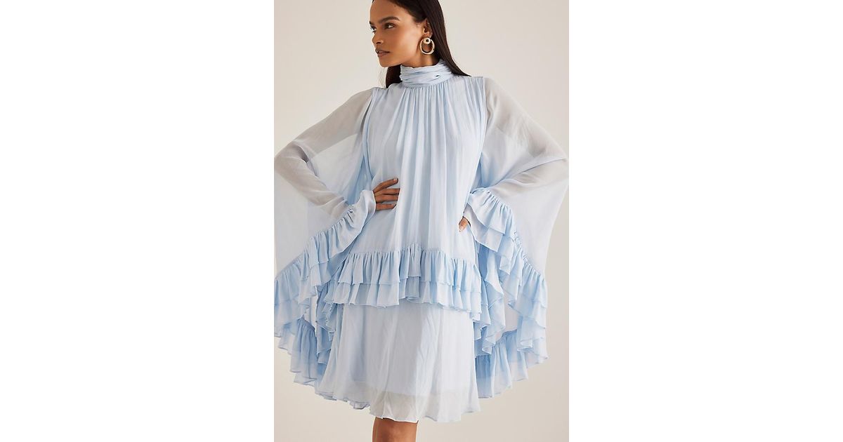 By Anthropologie Ruffle Cape Mini Dress in Blue | Lyst UK By Anthropologie Ruffle Cape Mini Dress in Blue | Lyst UK