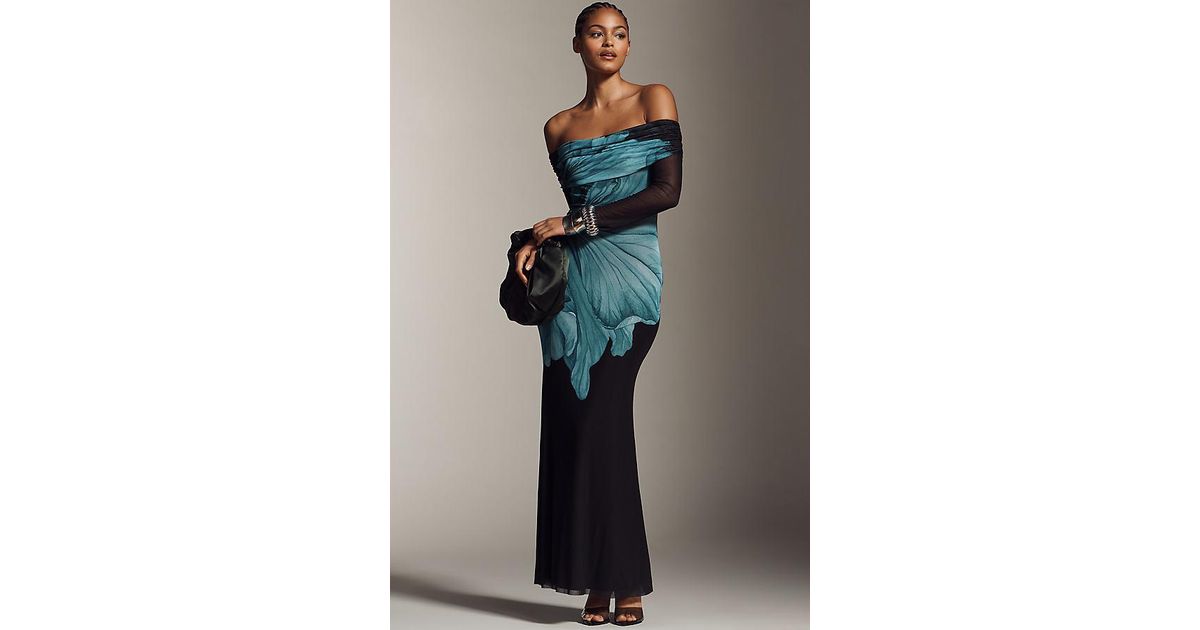 AFRM Long-Sleeve Off-The-Shoulder Mesh Maxi Dress | Lyst UK