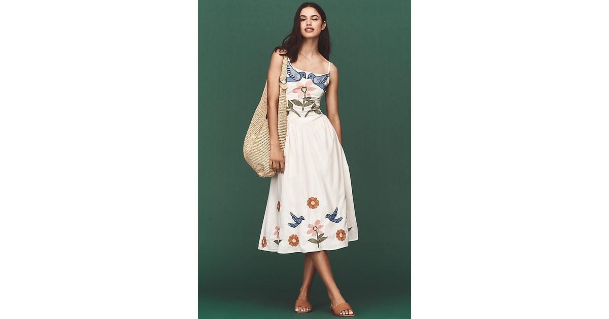 Corey Lynn Calter Calista Embroidered Basque-Waist Midi Dress in Green | Lyst UK Corey Lynn Calter Calista Embroidered Basque-Waist Midi Dress in Green | Lyst UK