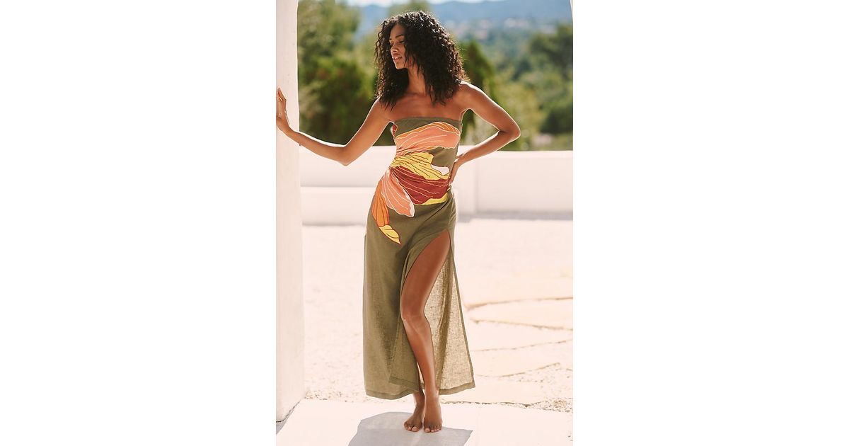 Celandine The Aliza Strapless Linen-Blend Maxi Dress in Green | Lyst UK