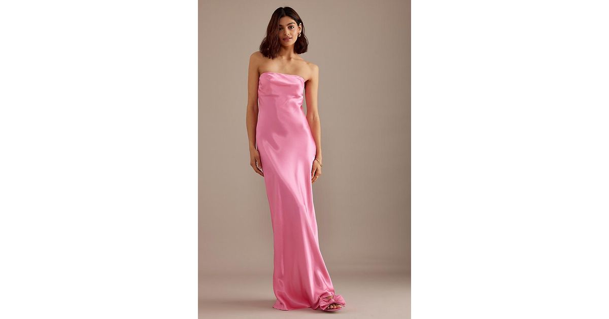 anthropologie pink satin dress Anthropologie Strapless Pink Satin Maxi by Anthropologie