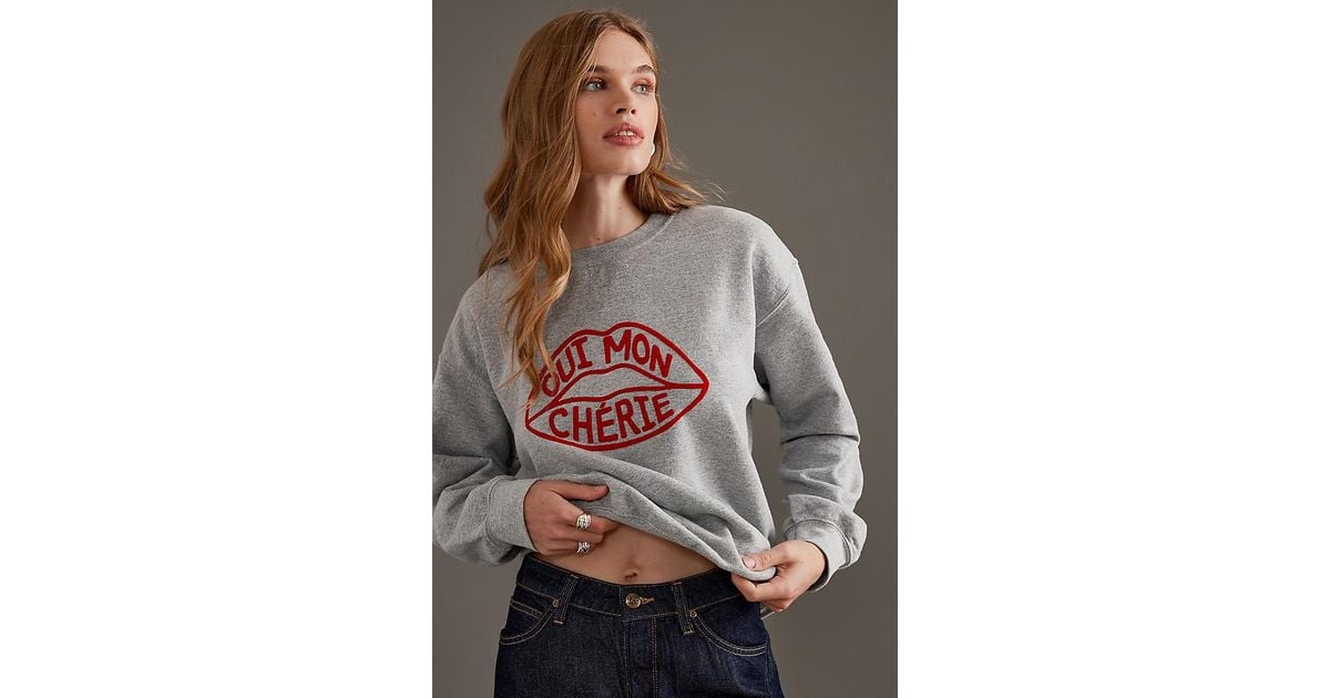 By Anthropologie Oui Mon Chérie Slogan Sweatshirt in Brown Lyst UK