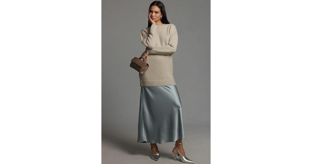 By Anthropologie Long-Sleeve Twofer Jumper Slip Midi Dress in Grey