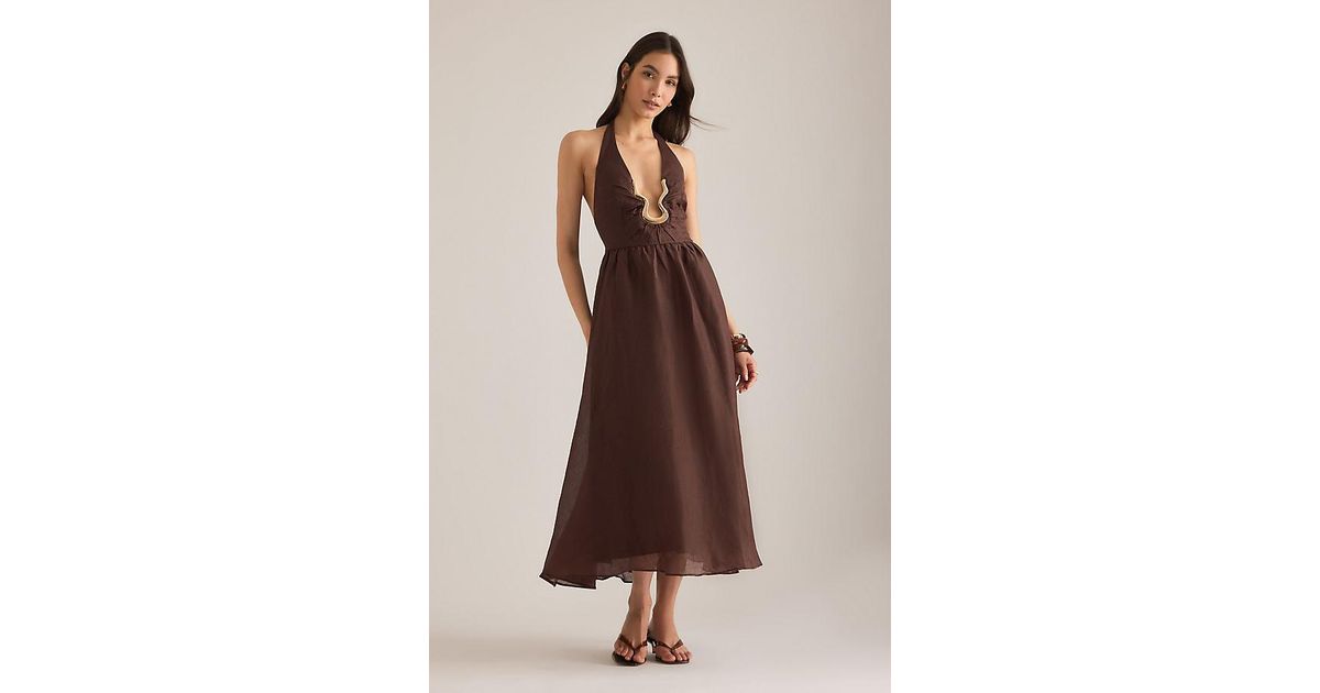 slim fit dress slacks SAMMI DUSTY BLUE RAMIE MIDI DRESS – DISSH main image 0