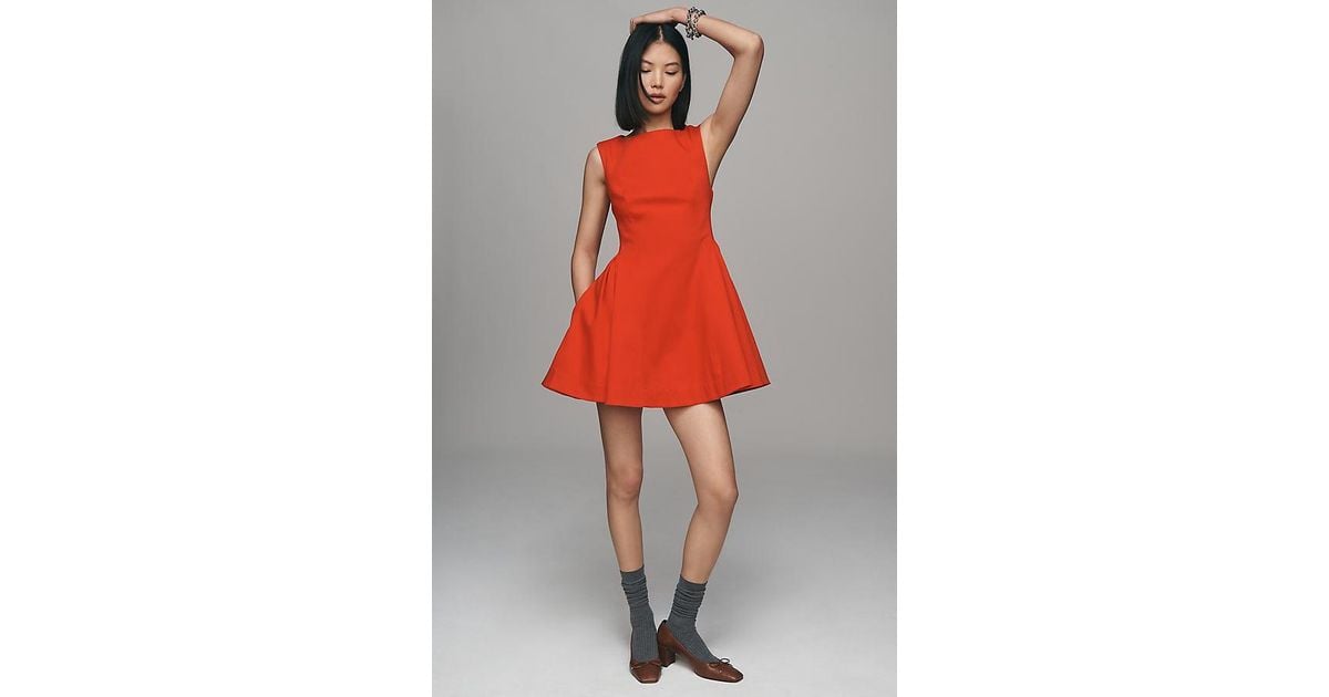Maeve Sleeveless Back-Cutout A-Line Mini Dress in Red