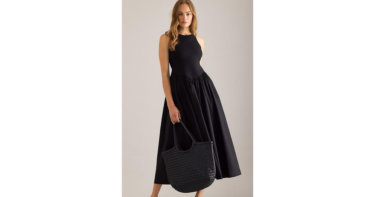 By Anthropologie Basque-Waist Jersey Twofer Midi Dress in Black | Lyst UK