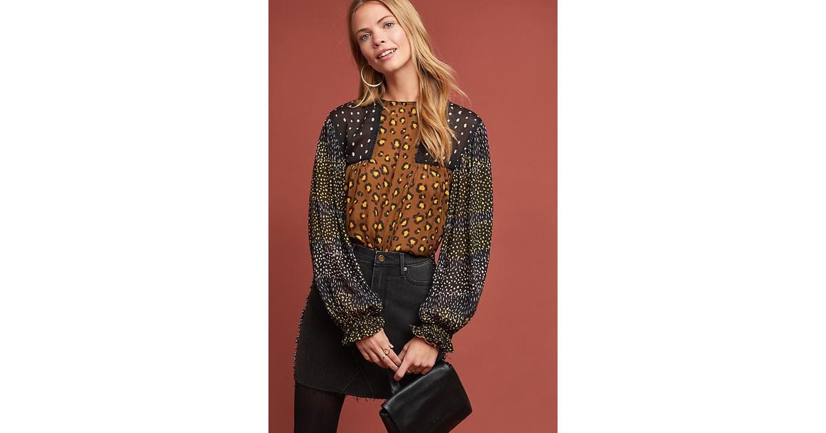 eclectic leopard peasant blouse