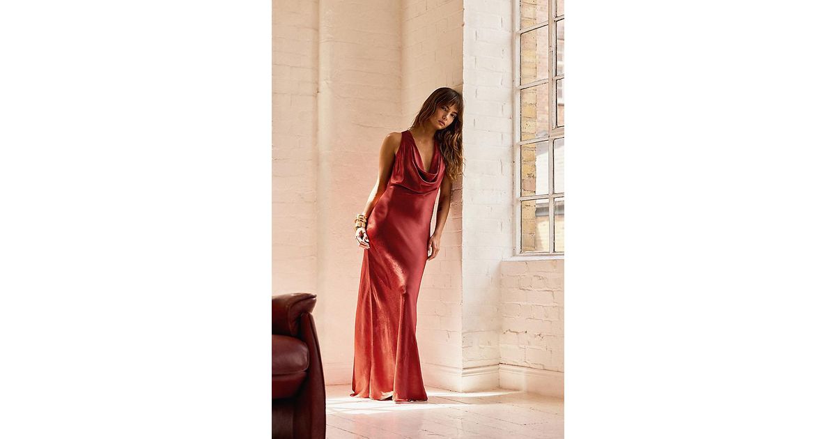 anthropologie red silk dress Reformation Frankie Silk Dress