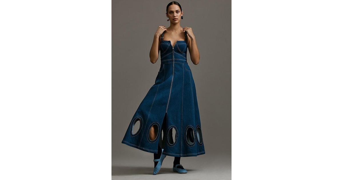 white christmas dresses Square Neck Tie Shoulder Denim Dress – PRIVATE LABEL by Genavieve main image 0