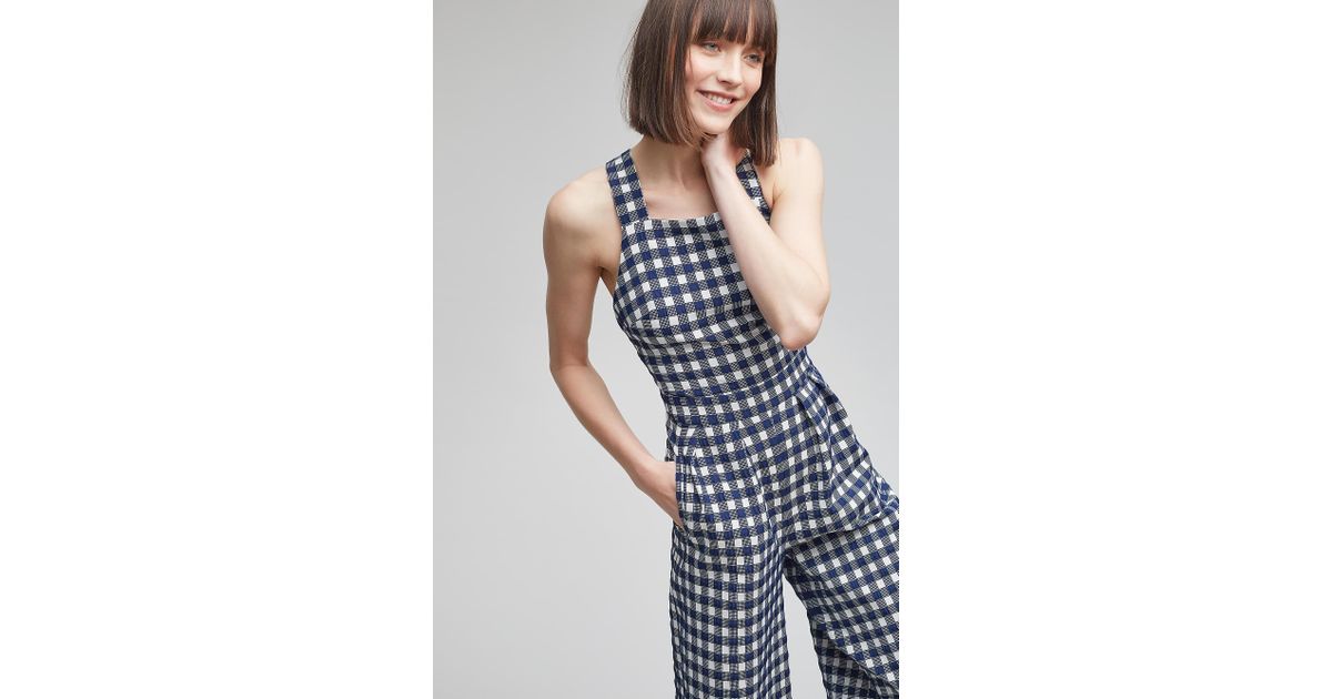 anthropologie gingham jumpsuit