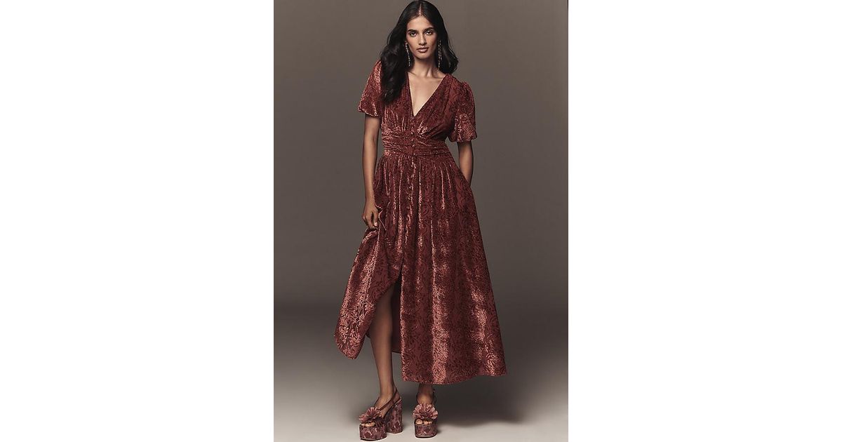 By Anthropologie The Katerina Button-Front Dress: Velvet Edition in ...