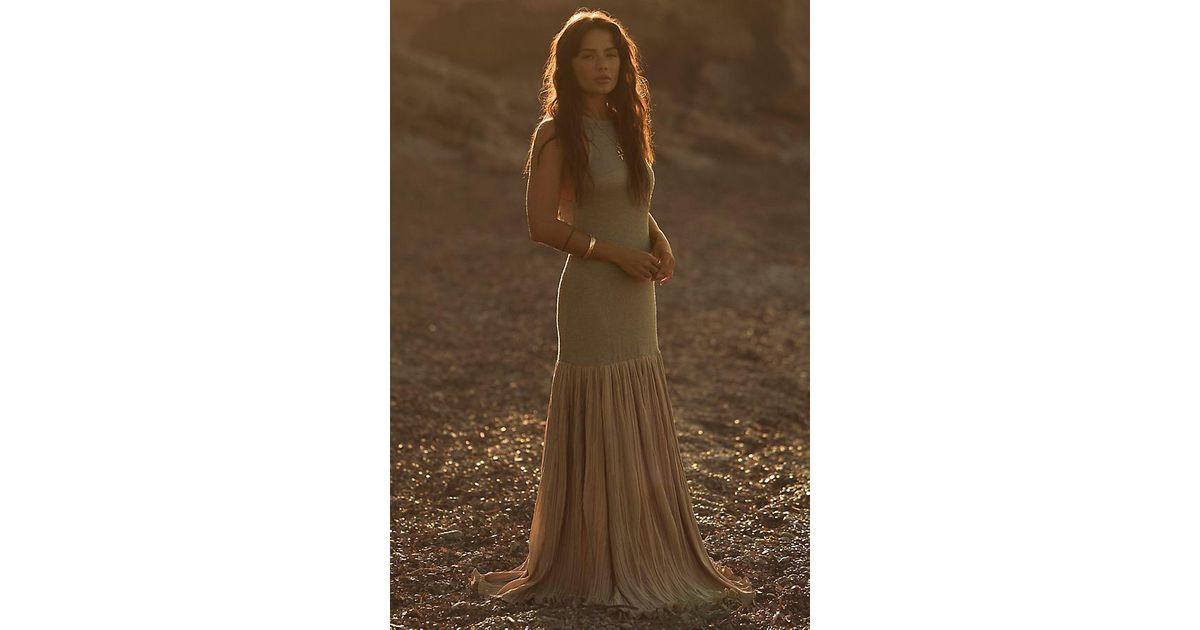 Celandine Metallic-Knit Drop-Waist Maxi Dress in Brown | Lyst UK
