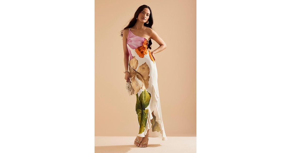 By Anthropologie Lucinda One-Shoulder Maxi Slip Dress in Natural | Lyst UK