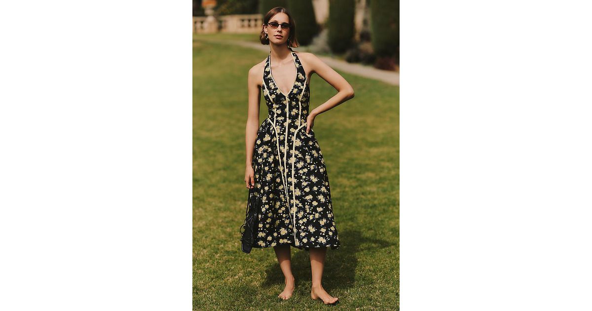 ruched halter midi dress Aveline Mesh Ruched Halter Midi Dress in floral mesh main image 1