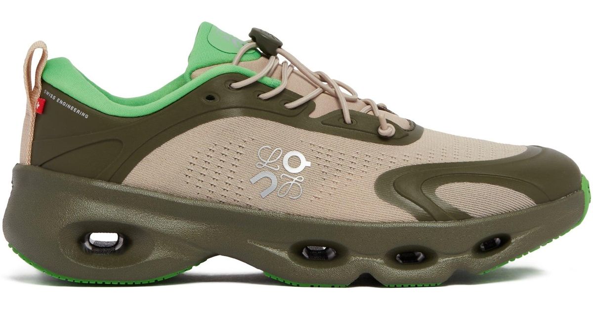 LOEWE 26S CLOUDSOLO SNEAKERS IN OLIVE GREEN AND BEIGE RECYCLED POLYESTER