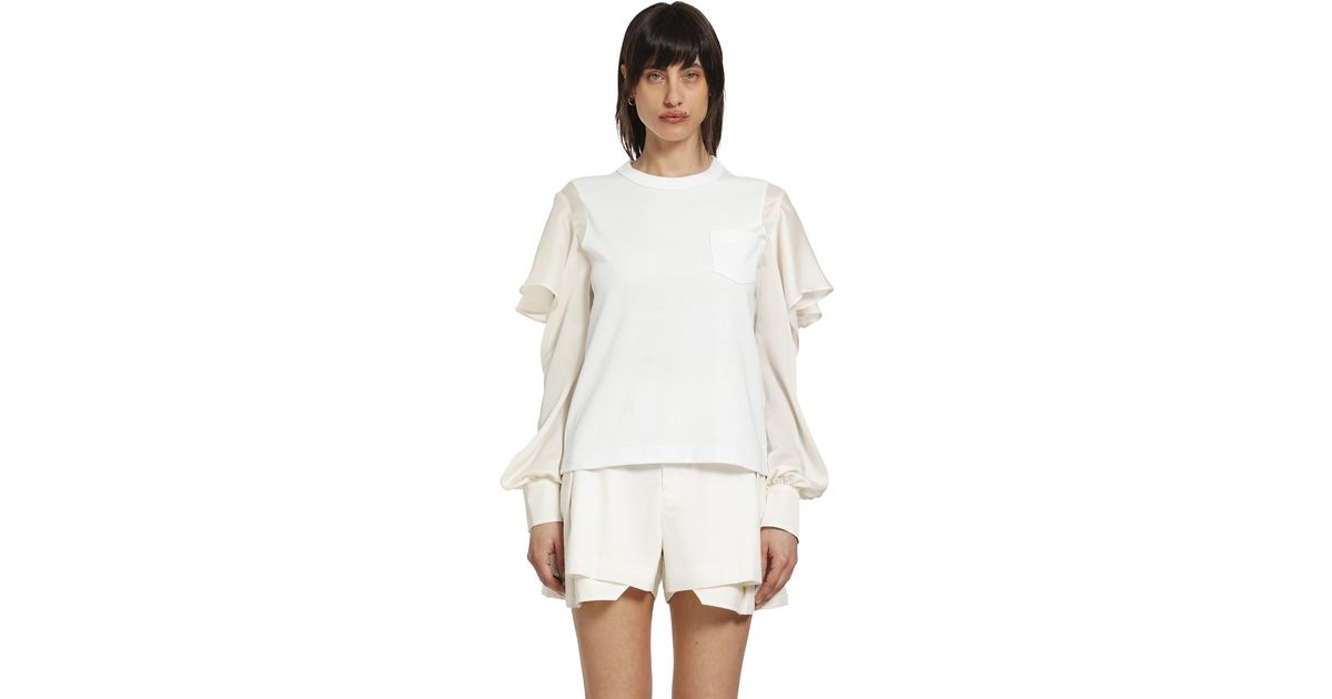 Sacai Satin X Cotton Jersey T-Shirt in White | Lyst