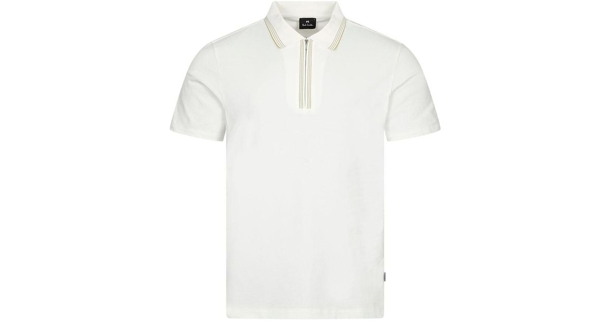 Paul Smith Zip Polo in White for Men | Lyst