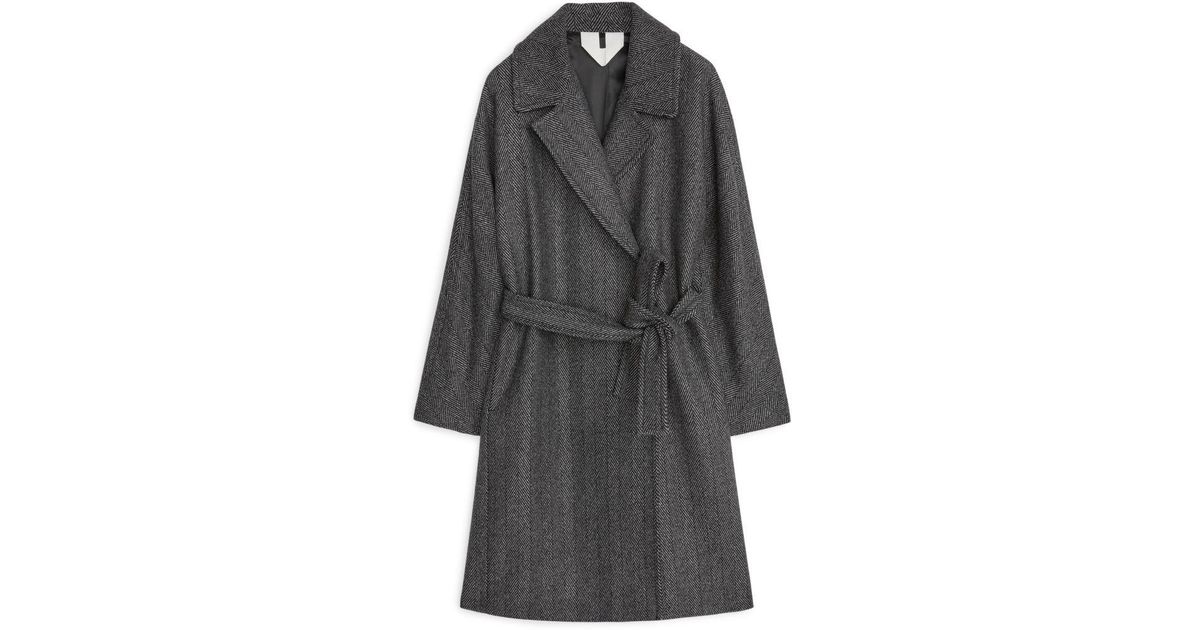 herringbone long belted coat