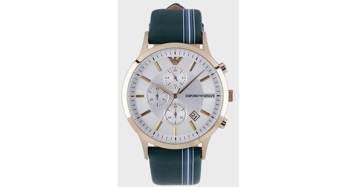 Emporio Armani Leather Strap Watch in Metallic for Men - Lyst