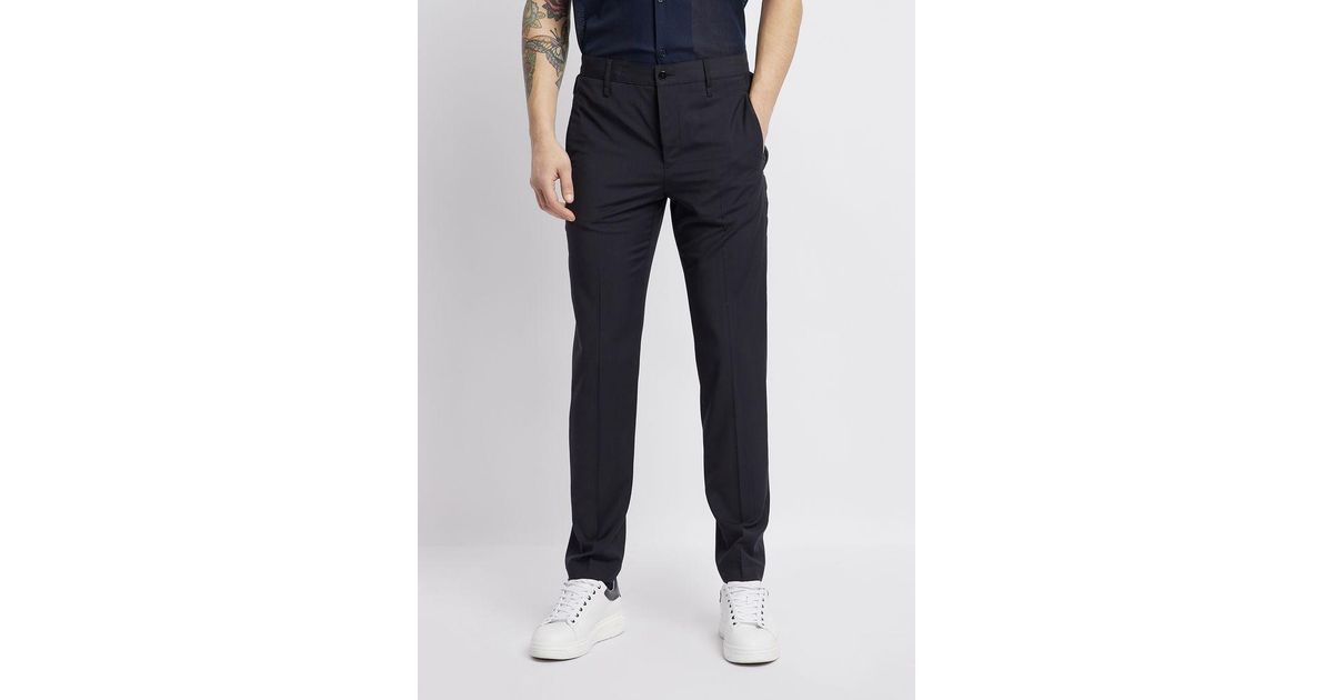 Emporio Armani Wool Pants in Navy Blue (Blue) for Men - Lyst