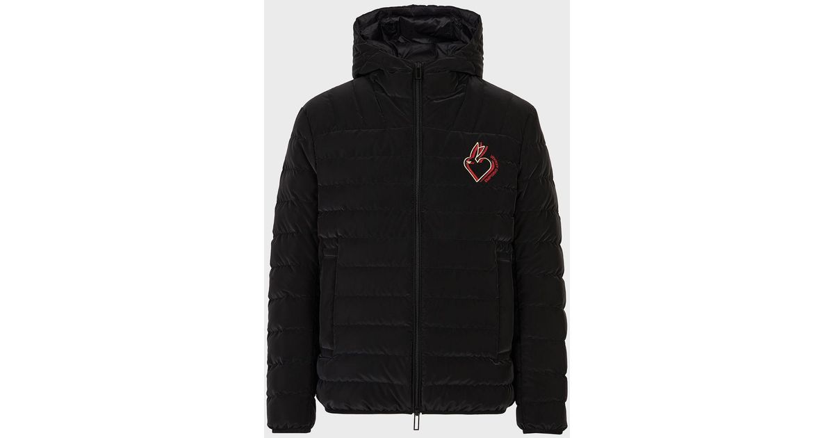 Emporio Armani Lunar New Year Quilted Nylon Down Jacket With Hood in