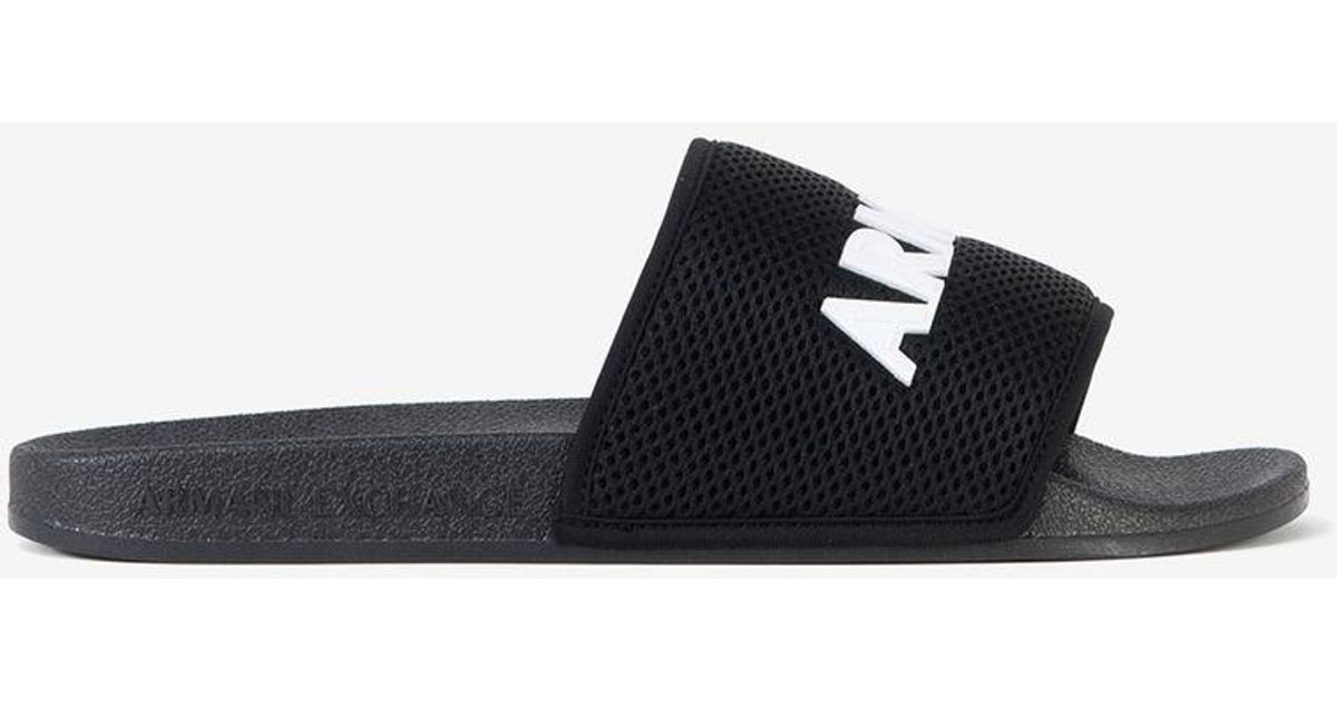 Armani Exchange Slides With Wide Mesh Strap in Black for Men Lyst
