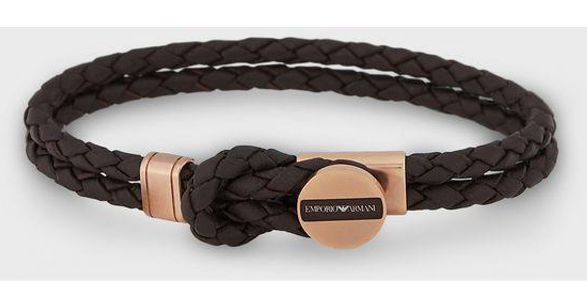gesprek Bekijk het internet in verlegenheid gebracht Emporio Armani Brown Signature Medallion And Woven Leather Men's Bracelet  for Men | Lyst