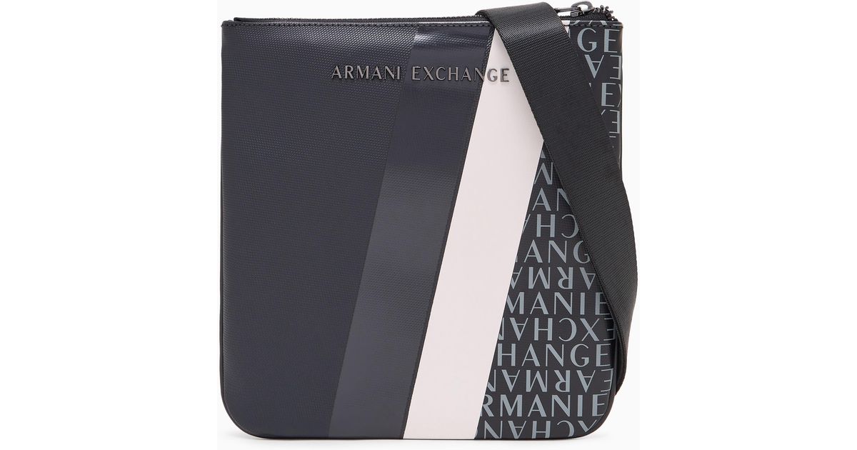 ARMANI EXCHANGE Monogram And Stripe Flat Shoulder Bag in