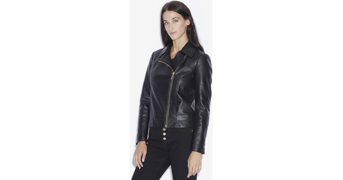 Armani Exchange Black Rhinestone Love Saay Faux Leather Moto