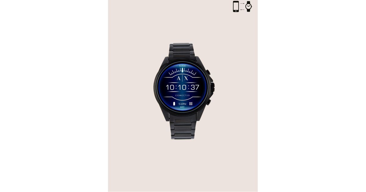 black stainless steel touchscreen smartwatch