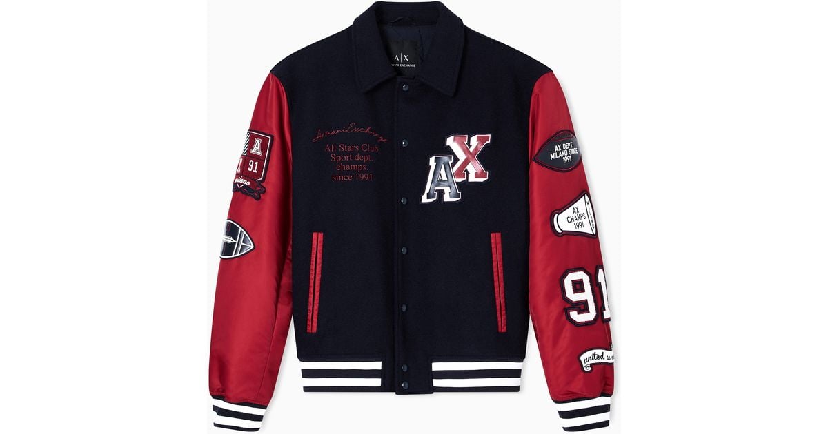 ARMANI EXCHANGE College Bomber Jacket With Patch in Red for Men | Lyst
