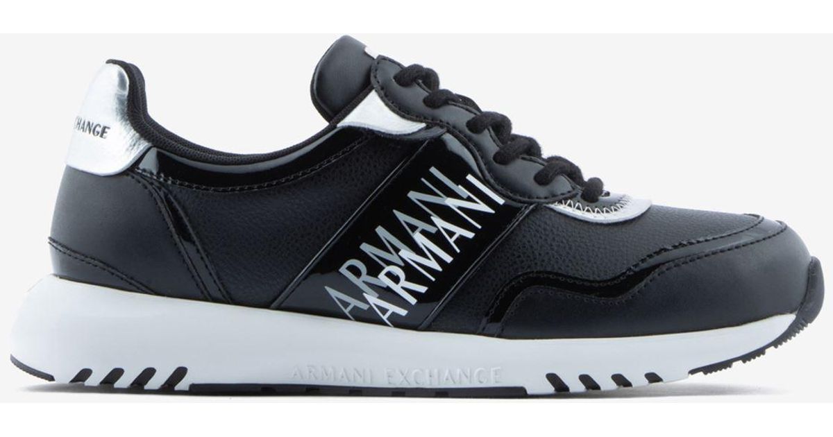 Armani Exchange Patent Leather Mirrored Logo Sneakers in Blue Lyst