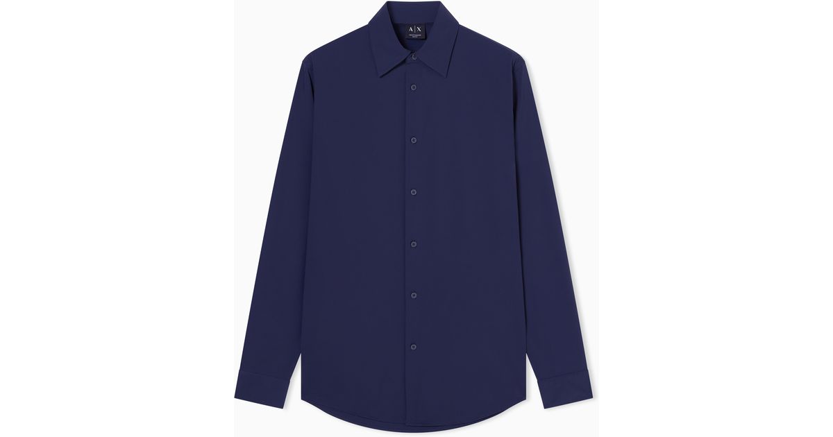 ARMANI EXCHANGE Slim Fit Solid Color Cotton Shirt in Blue for Men | Lyst