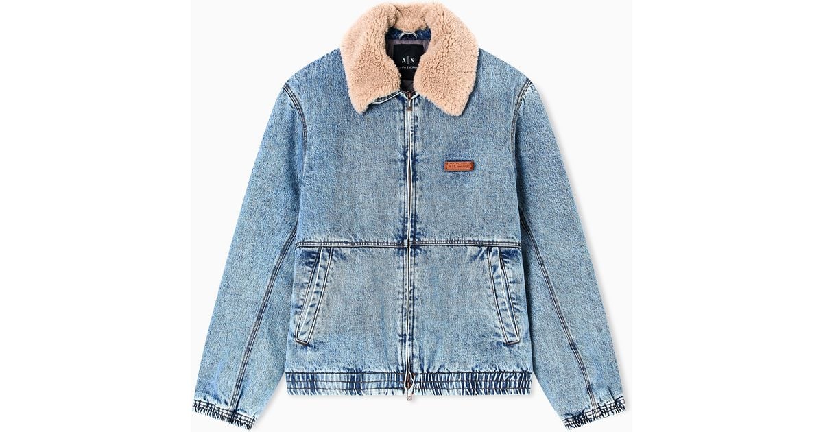 ジャケット・アウター ArmaniJeans Collar Fur Suede Tone Jacket ARMANI EXCHANGE Denim Jacket With Faux Fur Collar in Blue for Men