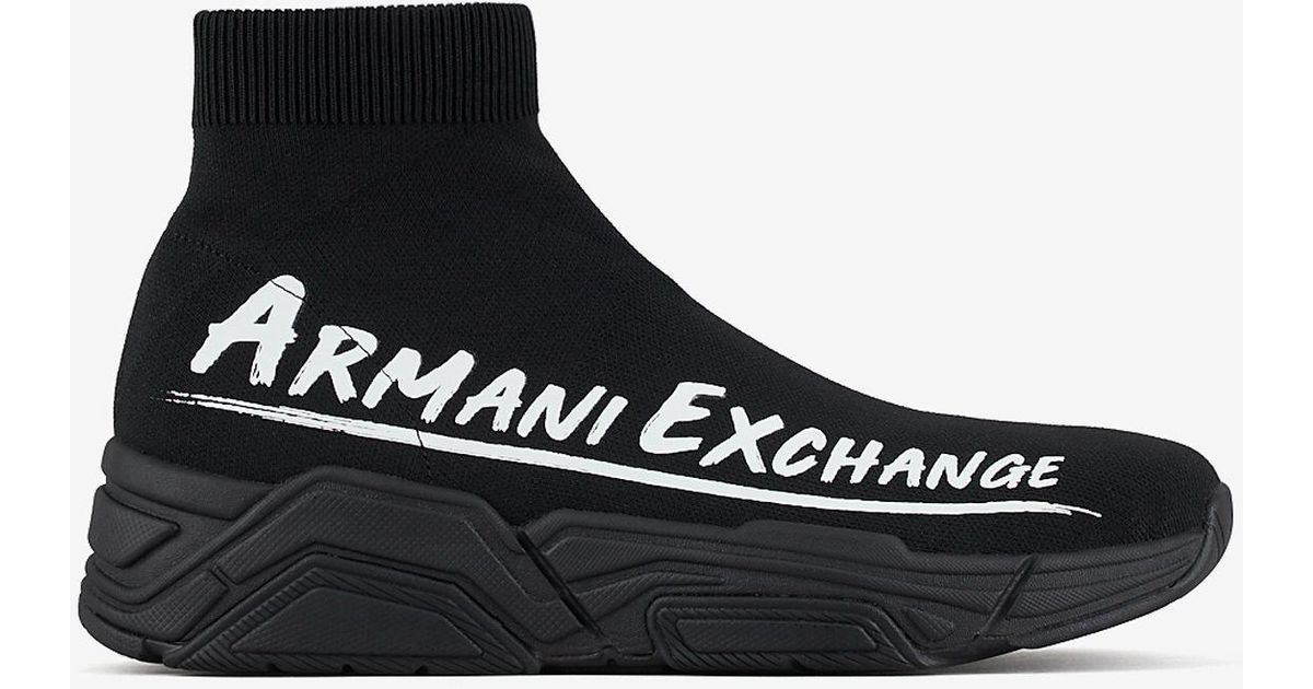 Armani Exchange Sock Sneakers in Black for Men - Lyst