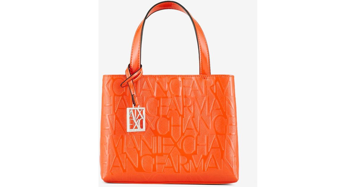 Armani Exchange Synthetic Embossed Small Tote Bag in Orange | Lyst