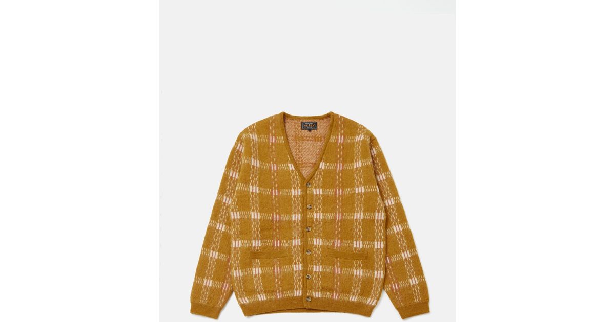 Beams Plus Mohair 9g Cardigan (jacquard Check) in Yellow for Men | Lyst