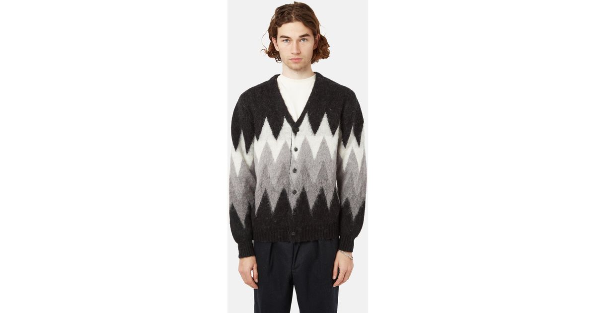 Beams Plus Mohair 9g Cardigan (jacquard Chevron Stripe) in Black for Men | Lyst