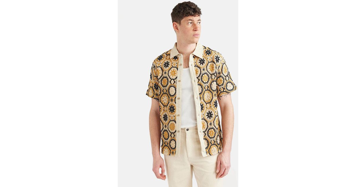 Percival Crochet Short Sleeve Shirt in Brown for Men | Lyst