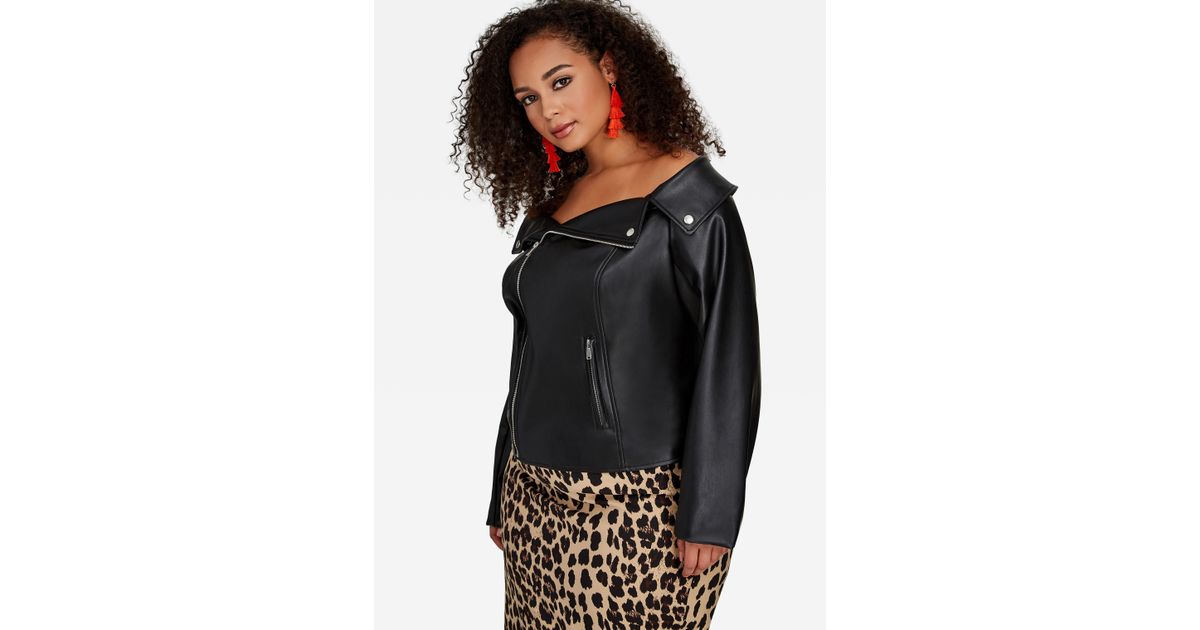 Lyst Ashley Stewart Off The Shoulder Moto Jacket In Black