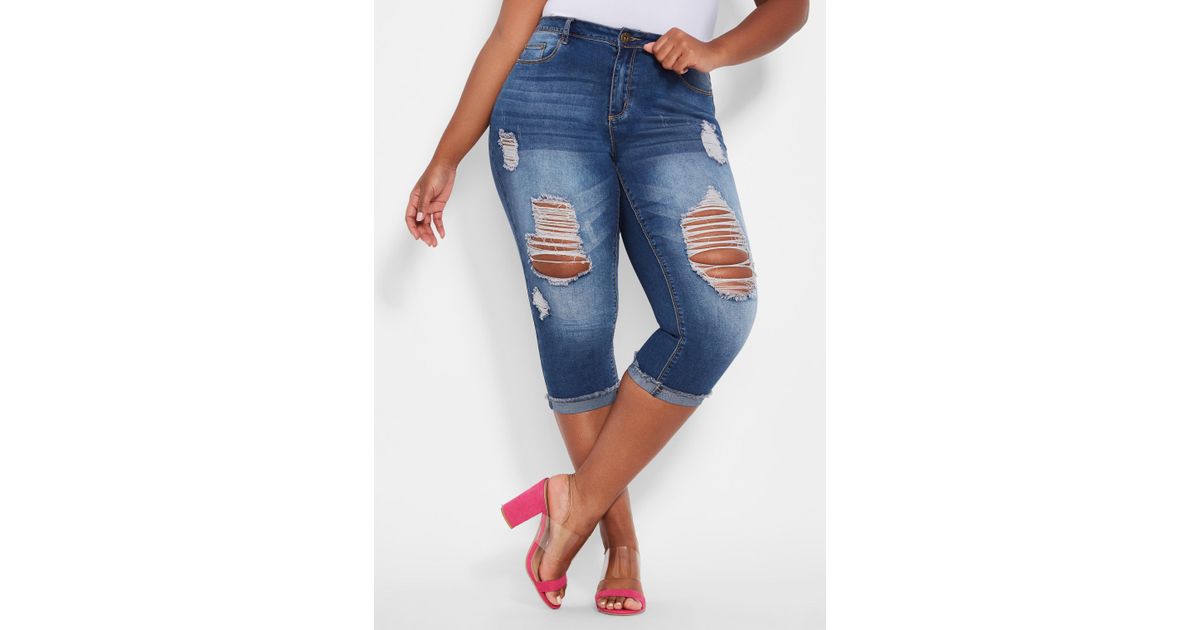 plus size blue jean capris