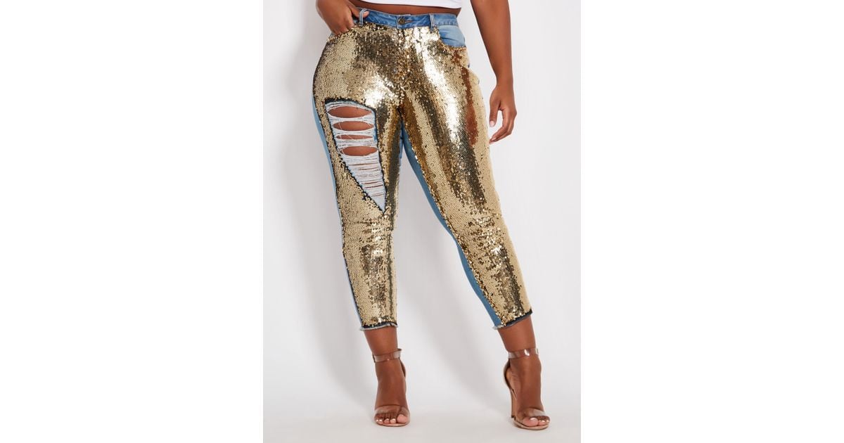 plus size sequin front jeans
