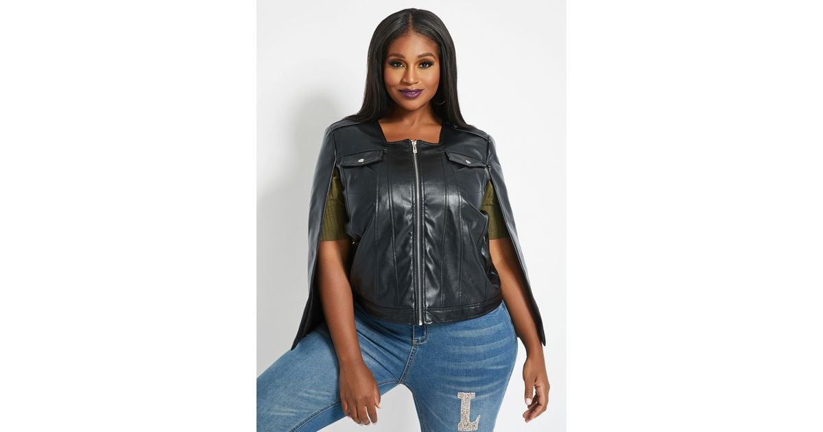 faux leather cape blazer