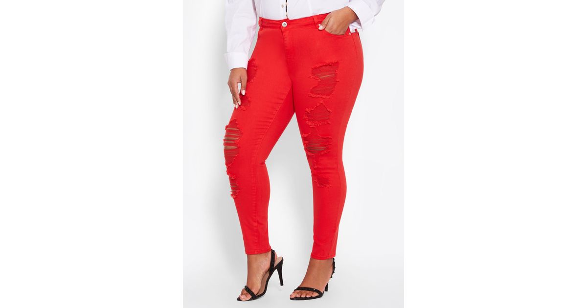 red plus size jeans