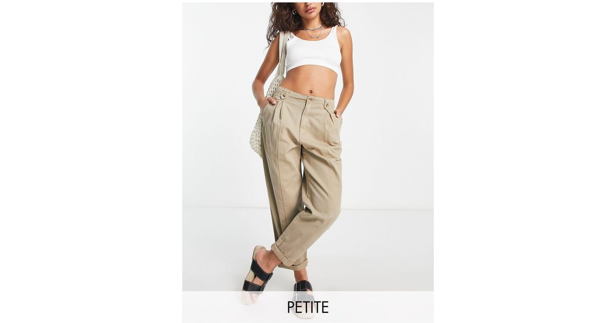 Denim Petite Relaxed Peg Pants With Button Tab Detailing in