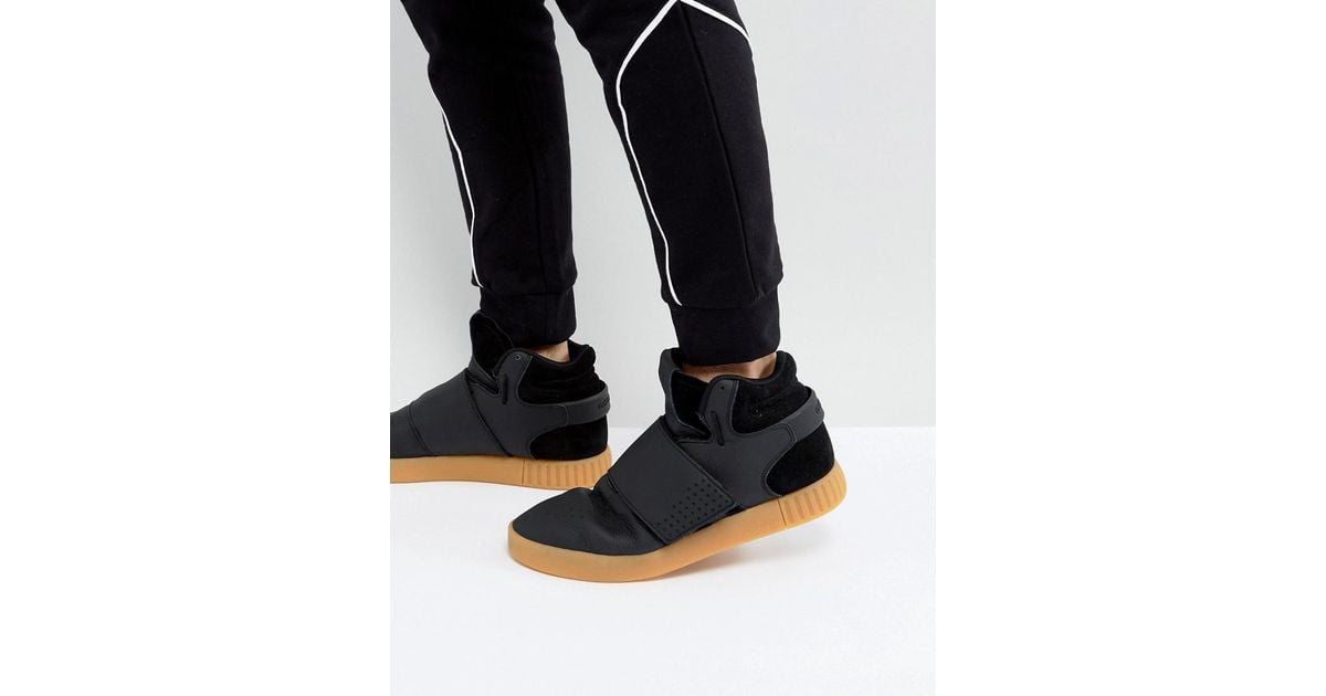 adidas Originals Leather Tubular Invader Strap Trainers In adidas Originals Tubular Invader Strap Camouflage Sneaker