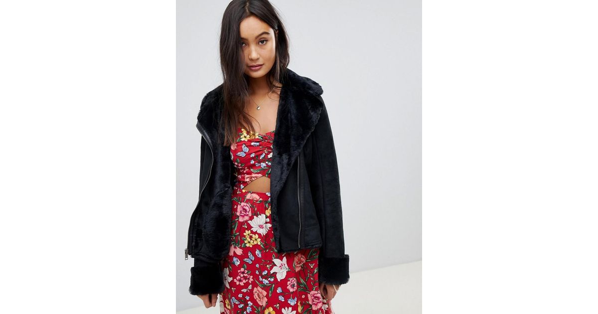 hollister faux shearling biker jacket